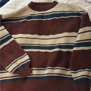 Gilded Intent Brown and Cream Striped Crewneck Sweater